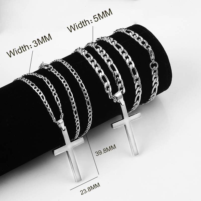 

European and American Hip hop Cross pendant Necklace For Mens Women Silver color stainless steel Necklaces Simple Custom Jewelry