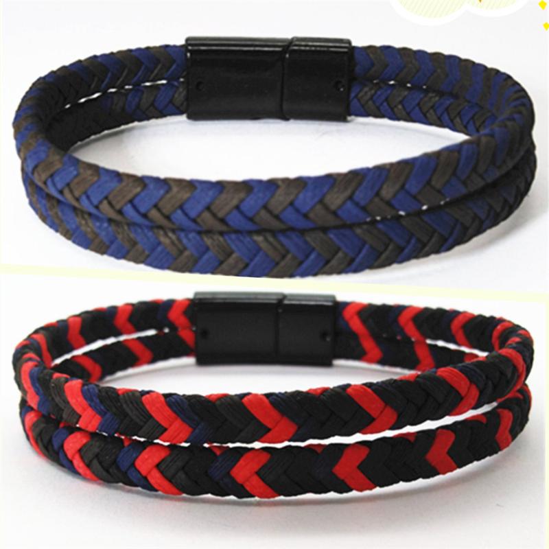 

Red Unique Design Wristband Fashion Black Blue White Male Punk Fashion Link Leather Men Bracelets Women Jewelry