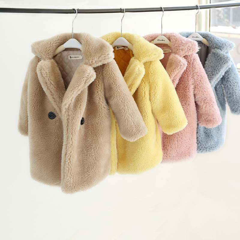 

2020 autumn and winter new children's clothing girls imitation fur coats, big children's cotton-padded woolen wool coats, baby, Khaki