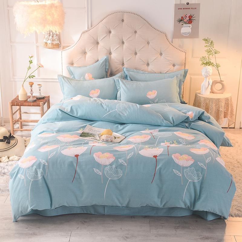 

100%Soft Brushed Cotton Bed Sheet Set Fitted Sheet Duvet cover with Zipper  Queen King Bedding Sets for Single Double Bed, Color 4