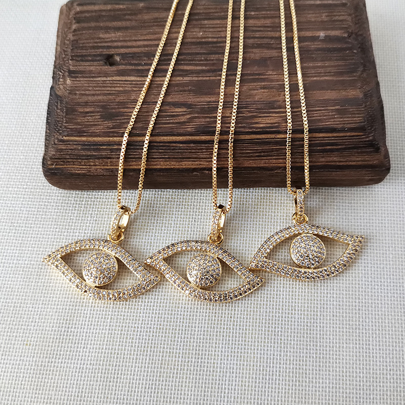

Women Fashion Bejeweled New Design Micro Pave Full CZ Zircon Eye Shape Charm Pendant Necklaces Jewelry Gift NK561, Silver