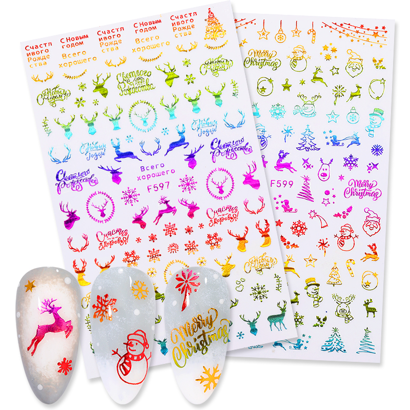 Christmas Slider Nail Decals Decoration Nail Art Sticker DIY Manicures 3D Accessory Transfer Foil Xmas Gift-image-588460598