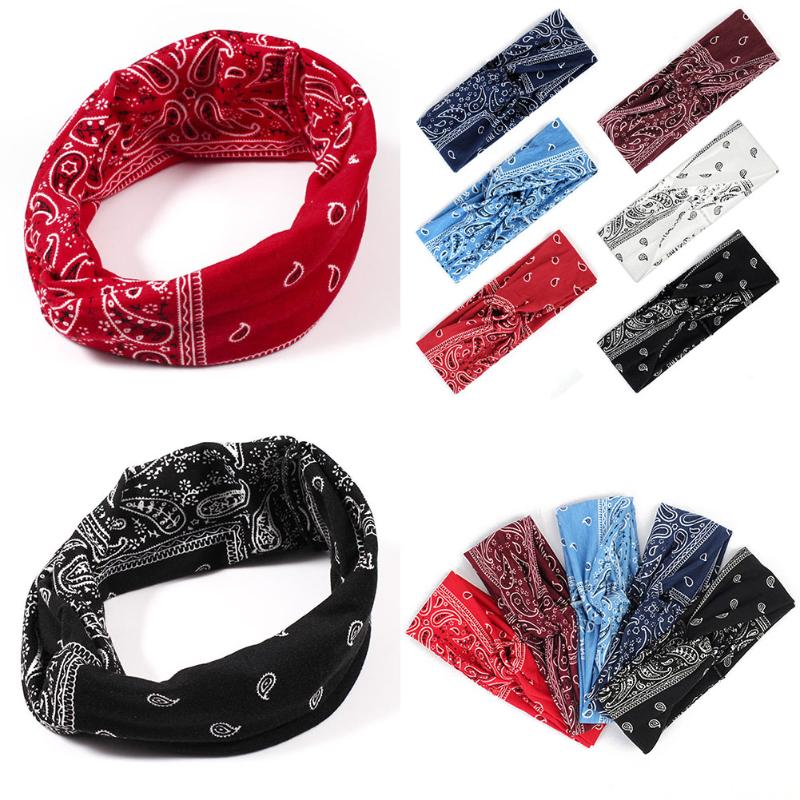

Bohemia Printed Cross Knotted Wide Headband Hair Band Elastic Turban Yoga Sport Sweat absorbent Hair Bands Accessories