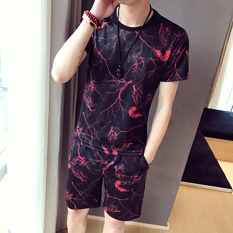 

Fashion Print Casual Tracksuit Suits Men 2Pcs short-sleeved Tshirt +Shorts 2020 Summer Men's Sportswear Nightclub Social Sets
