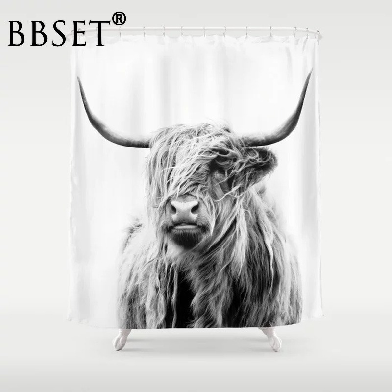 

Top Quality Washable Shower Curtain Highland Cow 3D Print Waterproof Fabric Bathroom Decor Animals Printed Shower Curtain