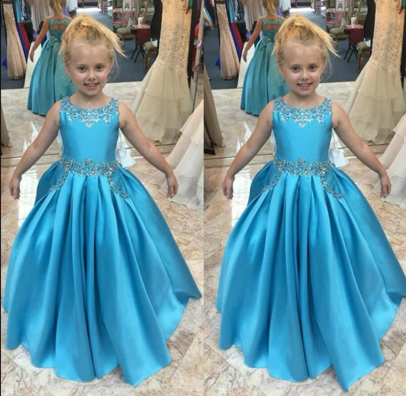 

Gorgeous Flower Girl Dress with Pleats Rhinestones Satin Princess Dress with Lace Up Back Girls Birthday Party Gowns Custom Made, Beige