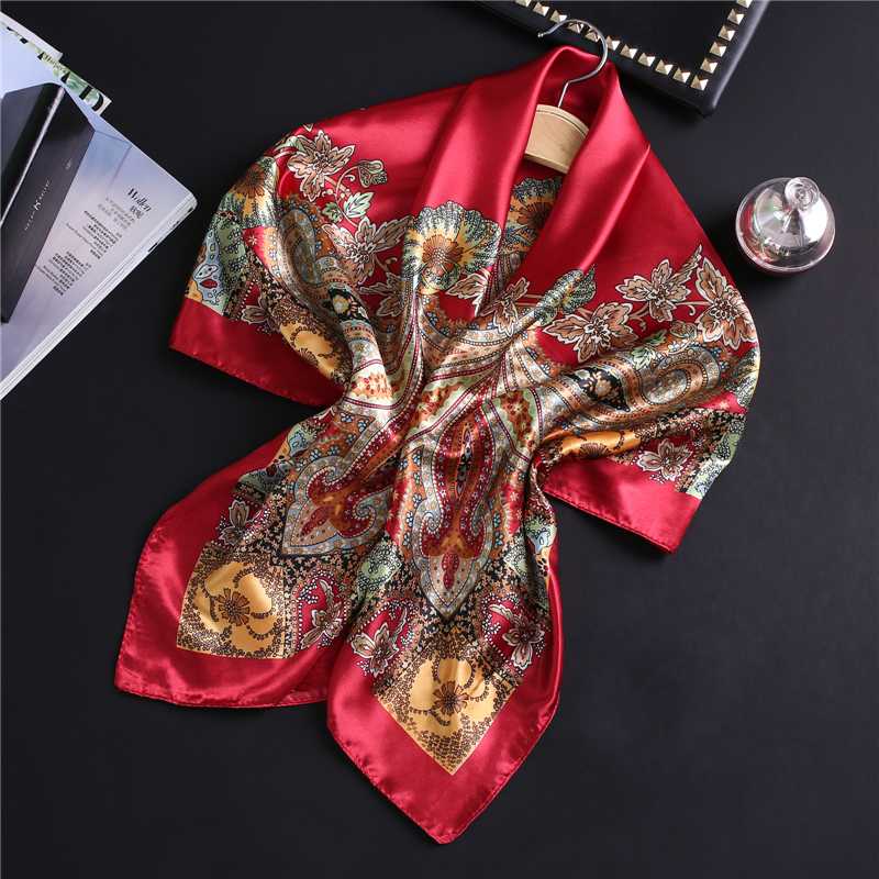 

2020 Fashion Women Silk Scarf Square Foulard Shawls Female Designer Print Hijab Scarves Lady Head Band Scarfs