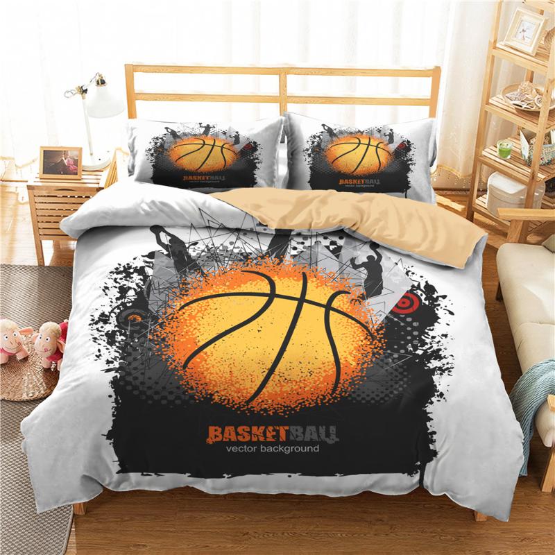 

Bed Ccomforter Duvet Cover 3d Basketball Sport Printed Bedcover with Pillowcases for Boy King Single Size