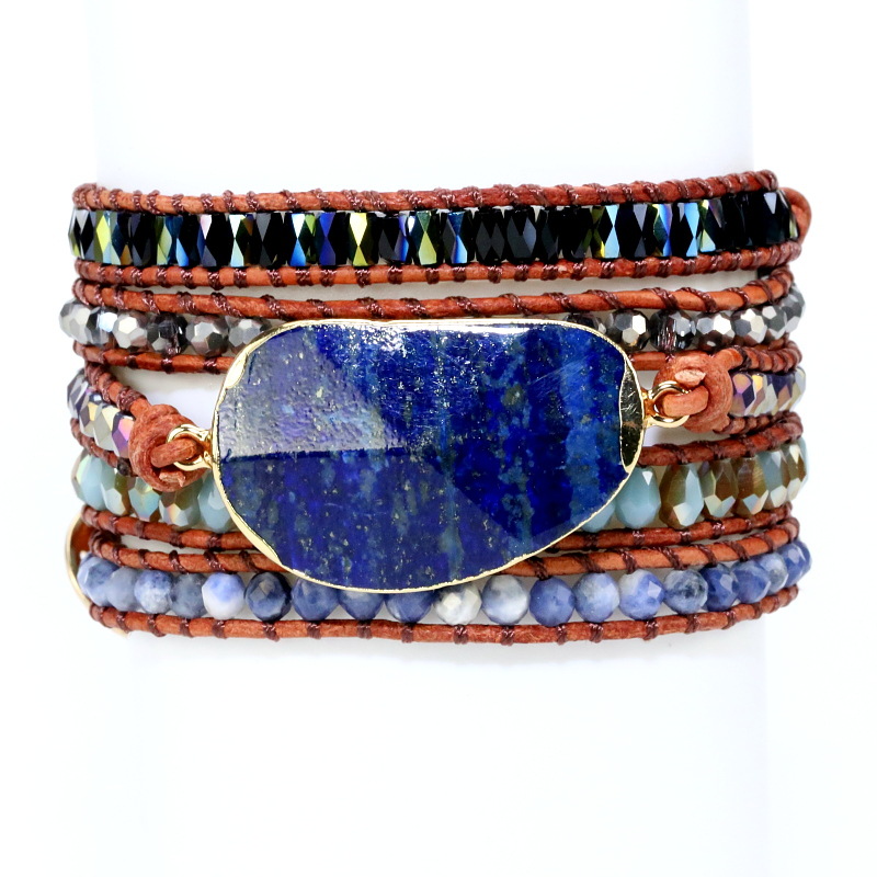 

Ethnic Style Natural Stones Bracelet with Multilayer Handmade Beaded Wrap Leather Bracelets Fine Jewelry for Female Party Gifts