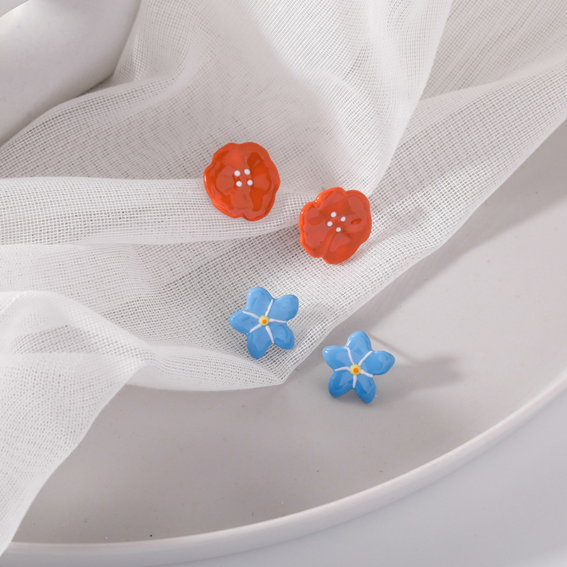 

2020 Summer Korean Style Colorful Flower Earrings Cute Enamel Metal Floral Statement Stud Earrings for Women Holiday Jewelry