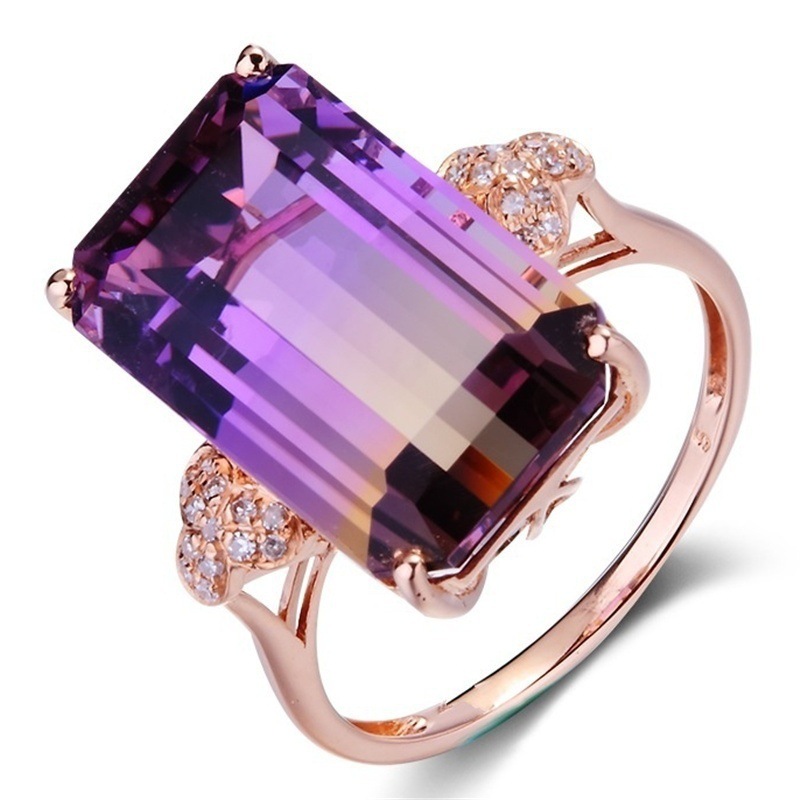

Vintage Square Purple Big Crystal Engagement Ring Rainbow Stone Wedding Rings for Women Fashion Boho Jewelry