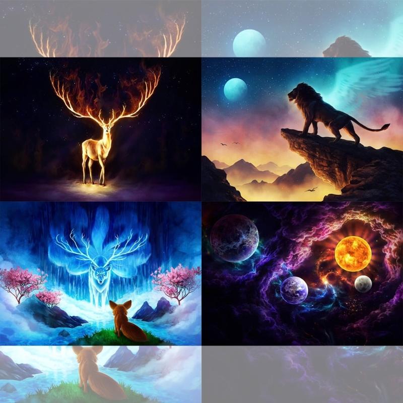 

Deer Universe Lion Flame Planet Full Square/Round Stones Animal Religion Diamond Painting Rhinestone Picture