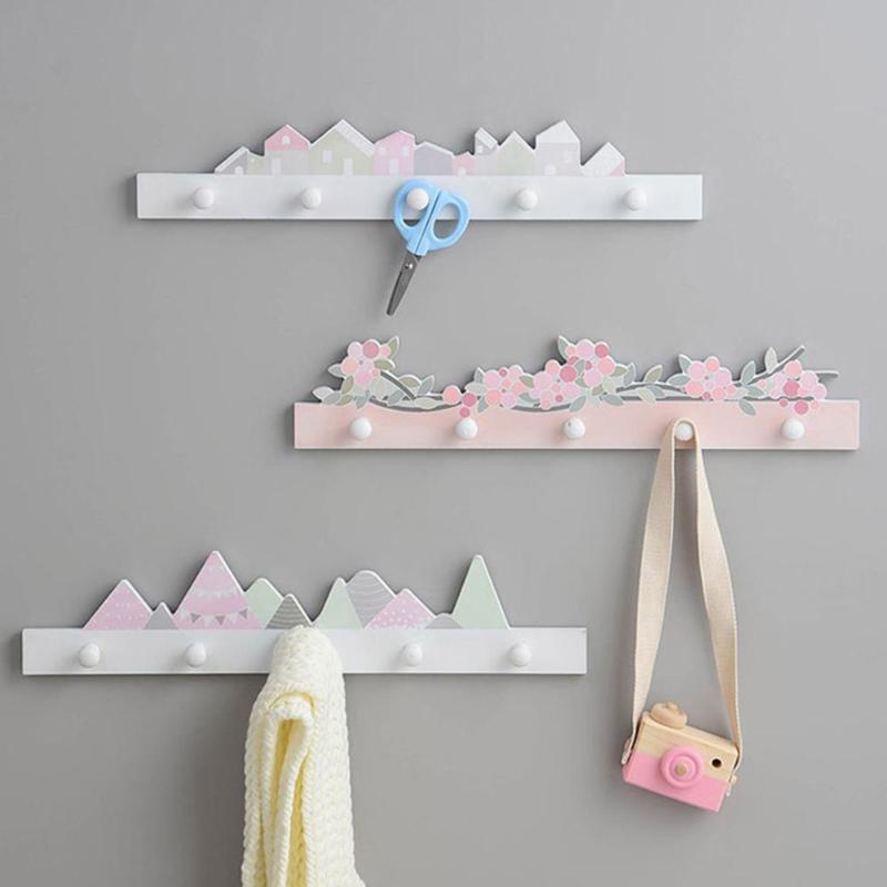 

Creative Cute Flower Mountains Shape Nail-free Wall Clothes Hooks Kids Room Decorative Key Hanging Hanger Kitchen Storage Hook