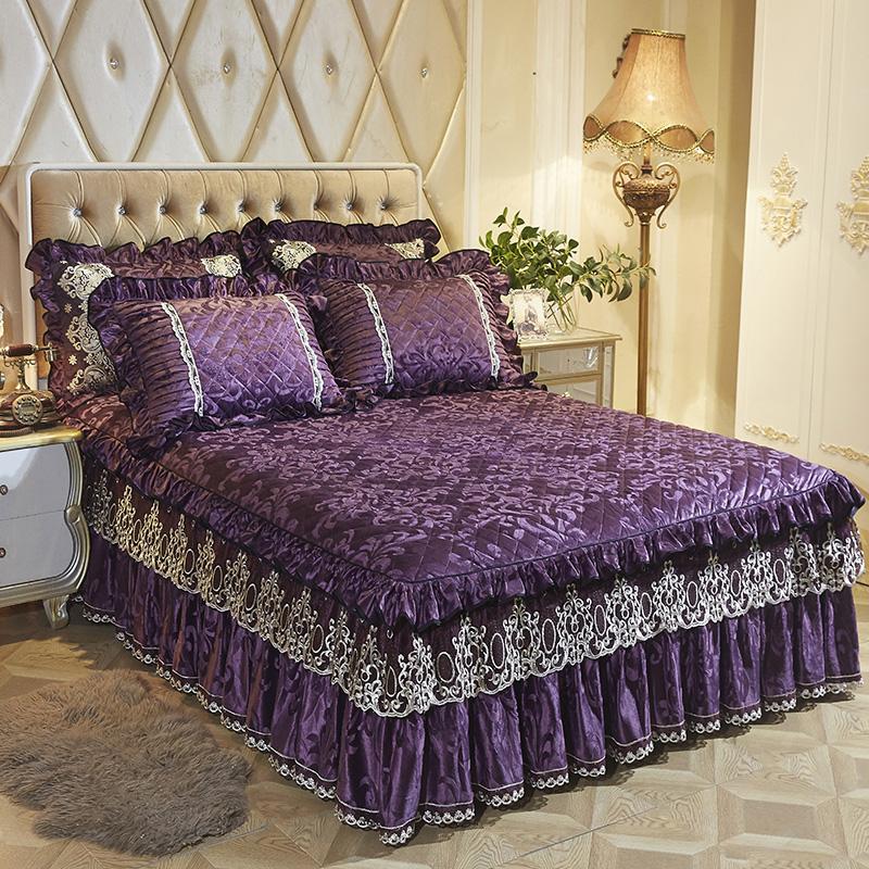 

Fleece Warm bed skirt bedspread  full queen king size bedsheet bed cover set purple pink red pillowcases couverture de lit, Wine red bedskirt
