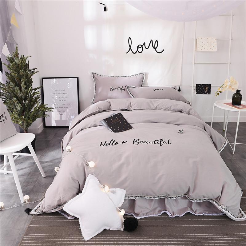 

3/4/6Pcs 100%Cotton Exclusive The scent of a woman Bedding Set fringed Duvet cover set Bedskirt Pillowcases  Queen King size, Jzjf5