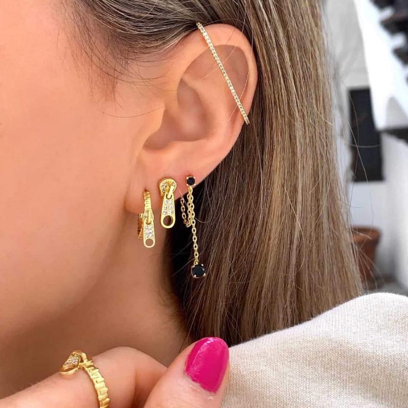 

Hoop & Huggie Micro Pave Cubic Zirconia Cz Fashion Women Jewelry Gold Color Minimal Delicate Zipper Charm Earrings For