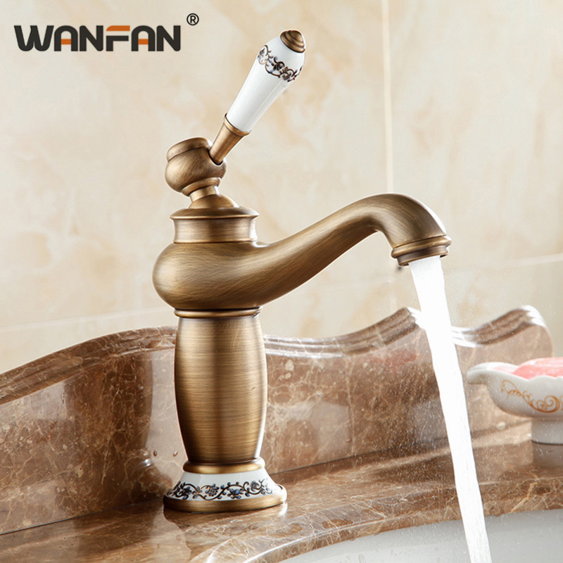 

Basin Faucets Blue and White Ceramic Handle Bathroom Sink Taps European Style Retro Deck Mounted Single Handle Mixer Taps M-16F