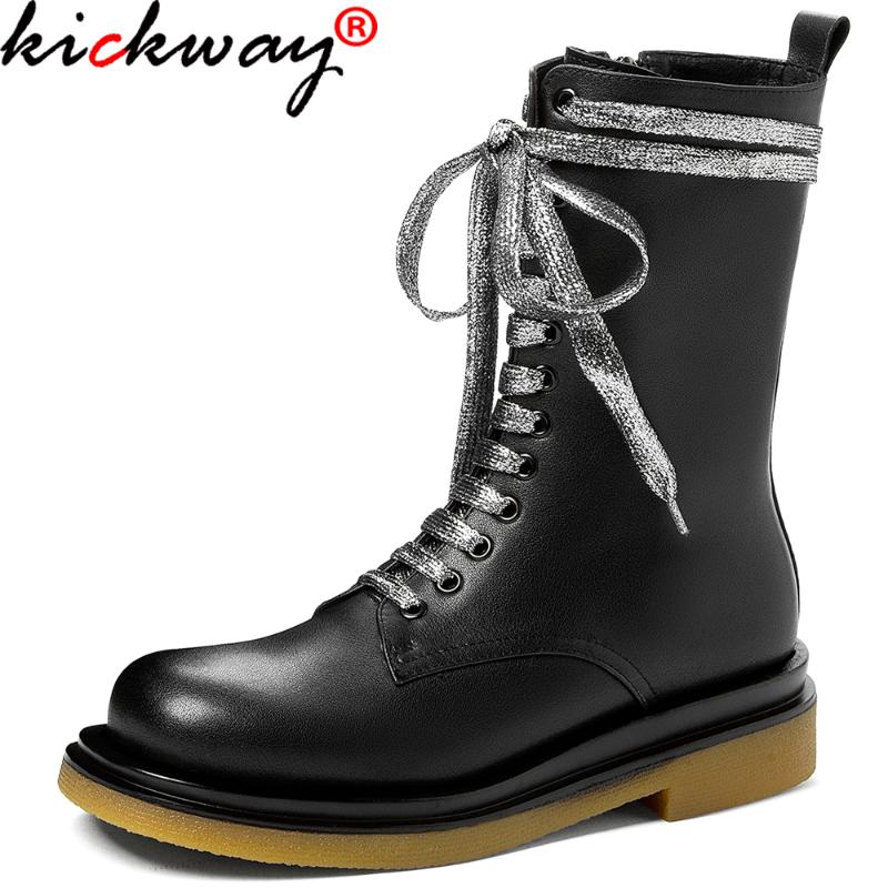 

kickway Genuine Leather Ankle Boots Women Autumn Winter Low Heels Cross Strap Shoes Woman Round Toe Lace Up Black short boots, Black suede pu in