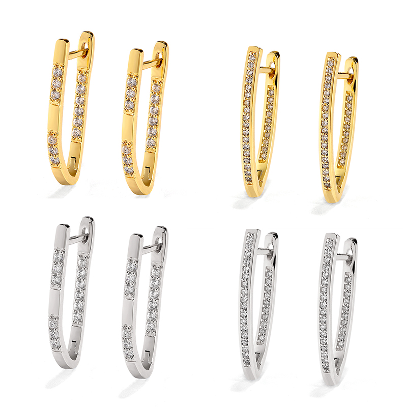 

UILZ Simple Copper V Shape Stud Earrings Cubic Zirconia Gold Silver Color Plated Long Korean Earrings For Women Gift UE2595