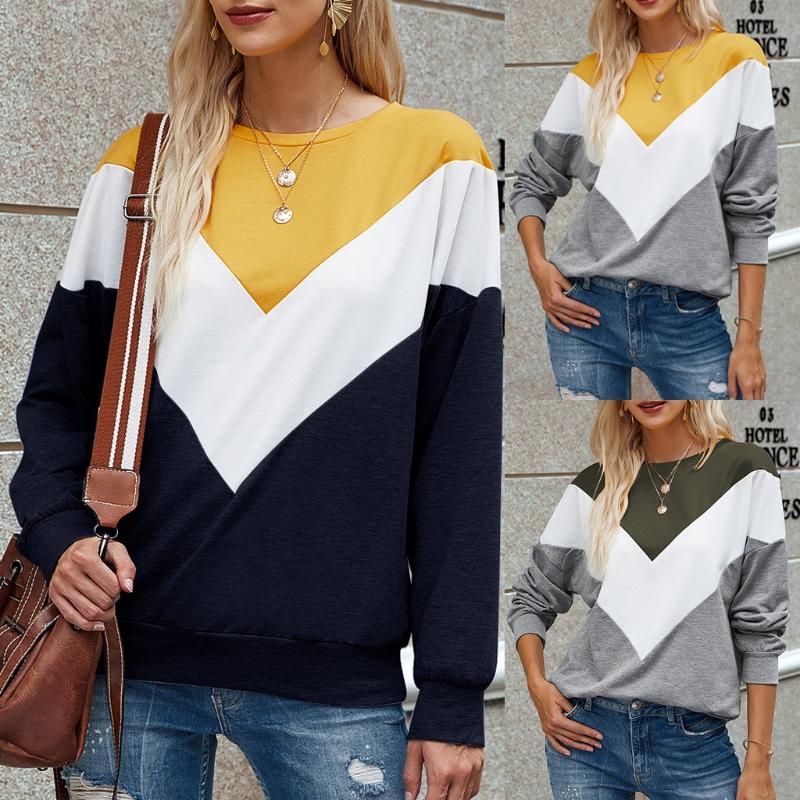 

sweatshirt Casual Stitching Contrast Three Color Long Sleeve Solid Color Full Sleeve Women Sweatshirt Basic Loose Pullover Tops, Gray