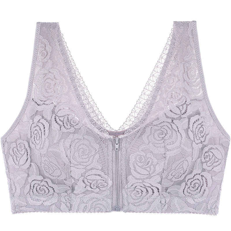 

Sanderala Women Vest Sexy Lace Bras Bralette Plus Size Seamless Full Cup Wireless Gather Brassiere Female Front Zipper Underwear, Black