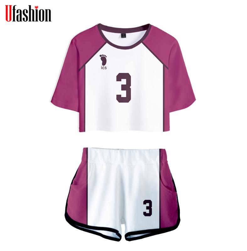 

Haikyuu!! Volley Ball Costume Tracksuits Two Piece Set Sexy Short Top and Middle Waist Shorts Lady Fitness Summer Cosplay, Yh05-1(8)