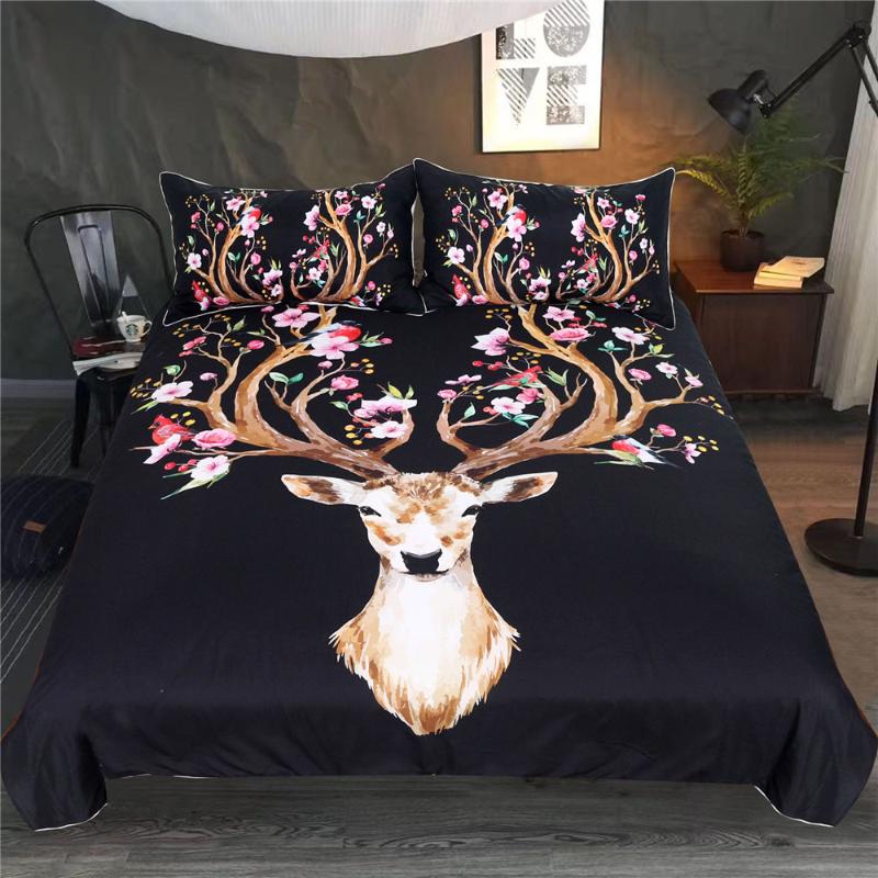 

Bedding Sets Christmas Deer Printed Duvet Cover Set Double Queen King Bedclothes Bed Linen, As pic