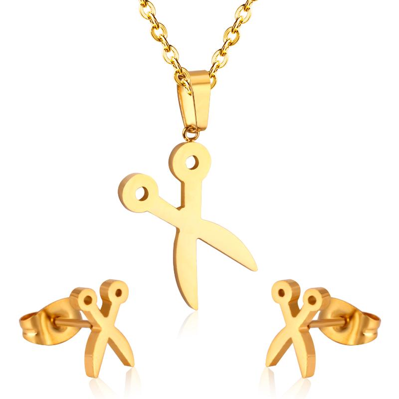

LUXUKISSKIDS Fashion Scissors Necklace Earring Dubai African Jewelry Sets For Women Girls Stainless Steel Jewellery sets, As pic