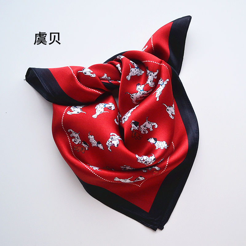 

Scarves Cute Cartoon Dog Natural Silk Scarf Women 50*50 Small Soft Squares Decorative Head Kerchief Neck Shawl Wrap Gift For Girl