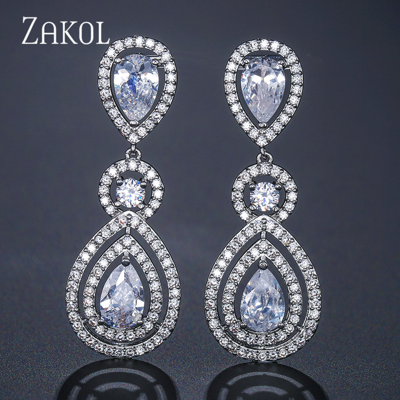 

ZAKOL Luxury Water Drop Pear Cubic Zircon Micro Pave Big Drop Earrings for Elegant Women Bridal Wedding Jewelry Dress FSEP2115