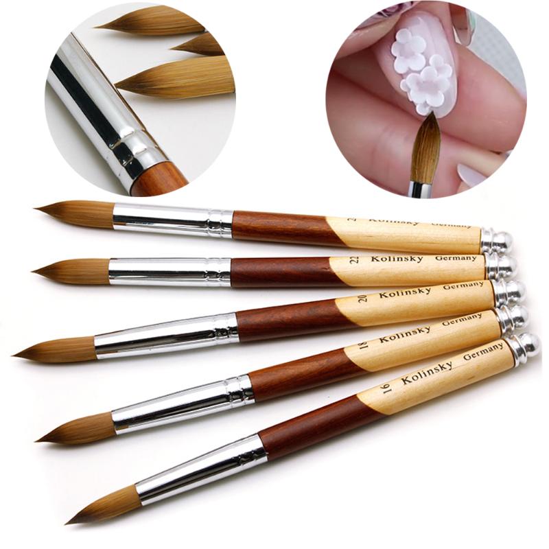

1PC Acrylic Nail Brush Manicure Powder Wood Handle Carving Pen Brush Oval Crimped DIY Nail Drawing Flat Round Shaped Beauty