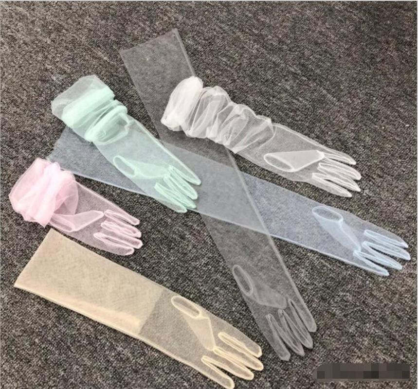 

Five Fingers Gloves 70CM Long DIY Tulle Plain Face Bride Dress Transparent Sexy