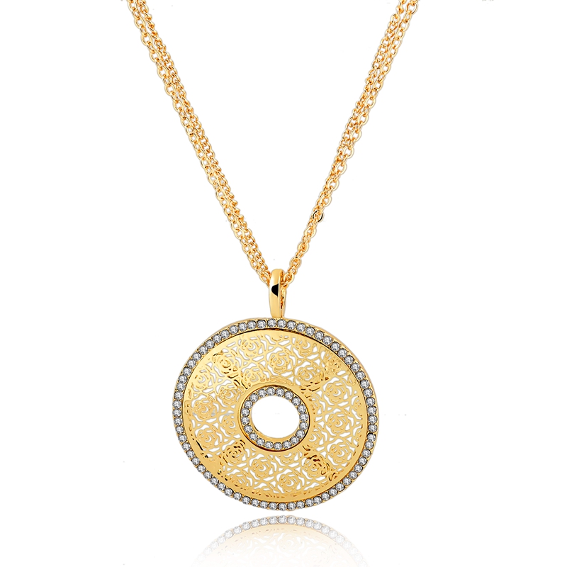 

MELIHE Crystal Coin Multi Layer Necklaces Pendants For Women Gold Chain Long Necklaces Hollow Design Bijoux Femme SNE150886