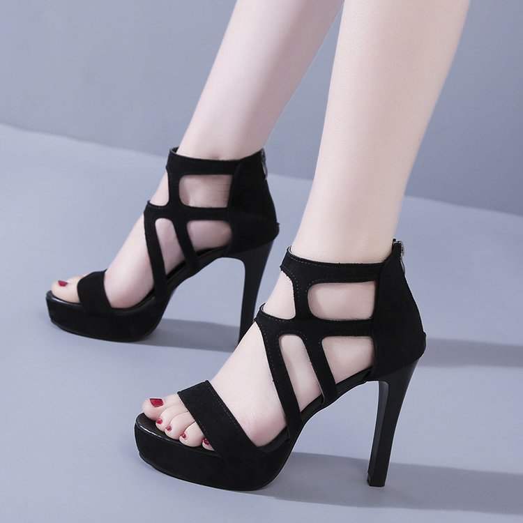 

women's 2020 summer new European and American high-heeled shoes peep toe slim heel platform model show cool boots, See chart