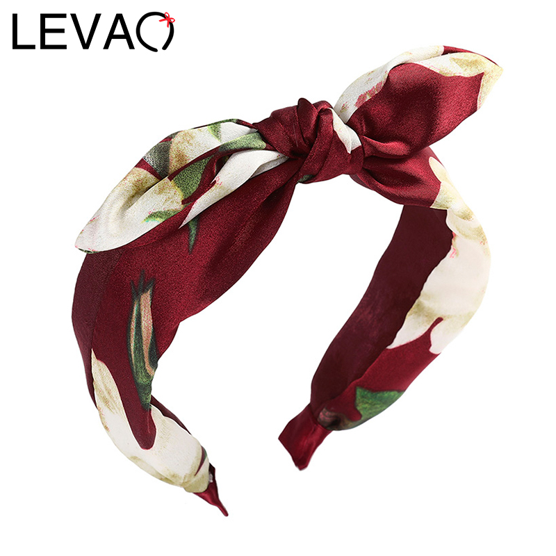 

LEVAO Pleated Floral Print Headband Bezel Turban Girls Knotted Bow Hairband Hair Accessories Hair Hoop Women Wine Red Headwear