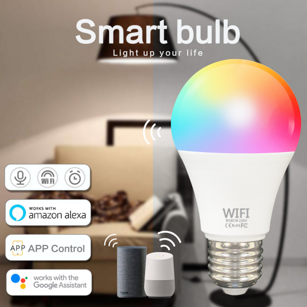 

WiFi Smart Light Bulb, 9W 10W B22 E27 LED Lamp Work with Alexa/Google Home 110V 220V Warm+White Dimmable Timer Function Magic Bulb