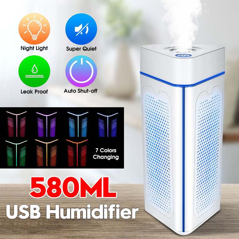 

580ML Ultrasonic Air Humidifier Car Humidifier Small USB Diffuser Auto Shut-Off Cool Mist Vaporizer for Home Office