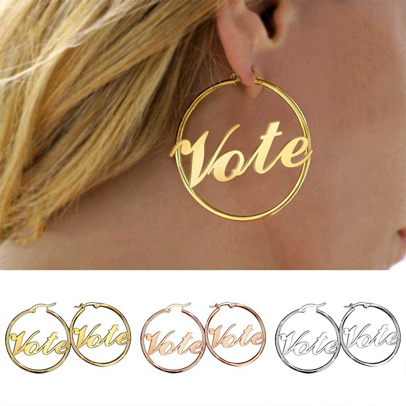 

Fashion Big Circle Hollow VOTE Earrings For Women Geometric Round Bohemian Dangle Earrings U.S. 2020 Elections VOTE Jewelry