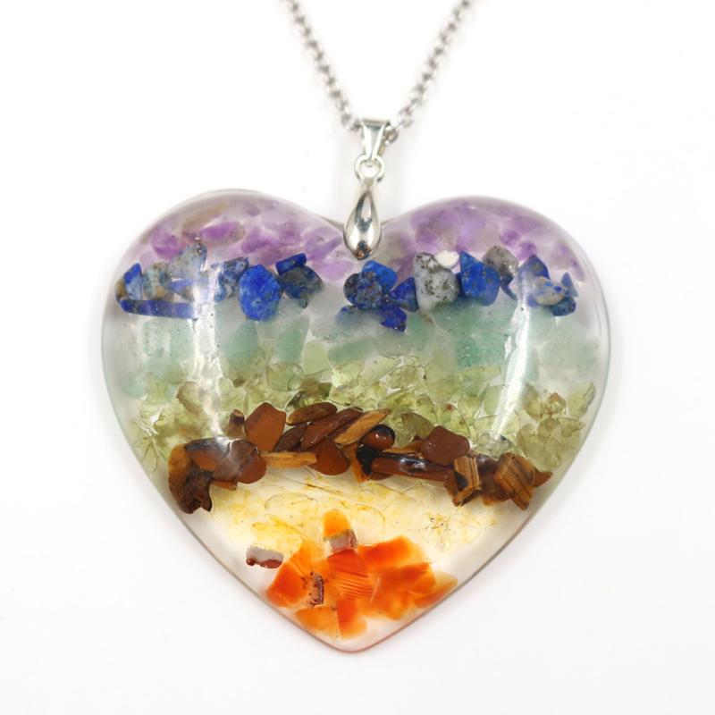 

7 Chakra Orgonite Energy Heart Pendant Necklace Natural Crystal Reiki Healing Crystal For Women Fashion Jewelry