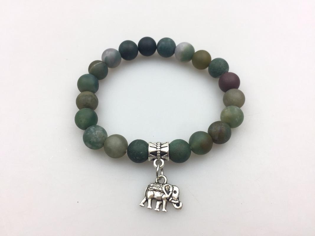 

8MM Natural Stone Matte India Agates Bracelet Elephant Pendant Elephant Bracelets Round Bead Bracelet Yoga Meditation Bracelets