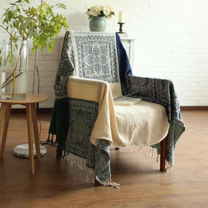 

Blankets Big Size Mediterranean Mixed Blue Chenille Sofa Cover Cloth , Classical Plaid Wearable Blanket ,decoration Chair