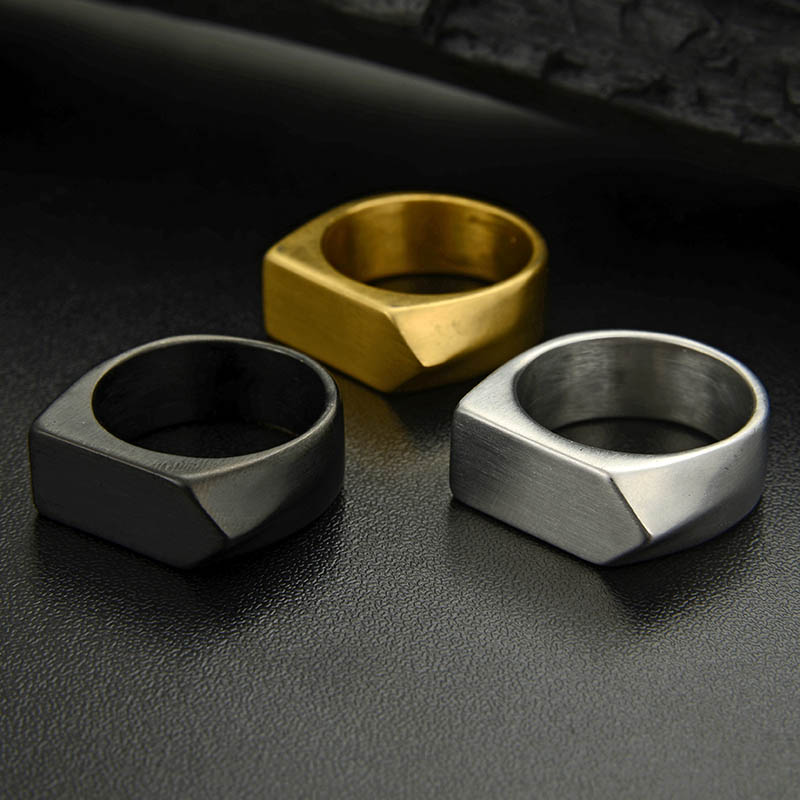 

Wholesale New arrival Men Women's Black Plated Vintage Cool Biker brand Rings,Stainless steel Geometric Shape Simple Finger Ring