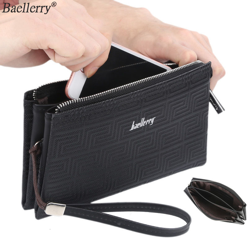 

New Fashion Men Classic Wallet Long Clutch Handy Bag Male Business Leather Purse Large Capacity Mens Clutch Wallets, Black