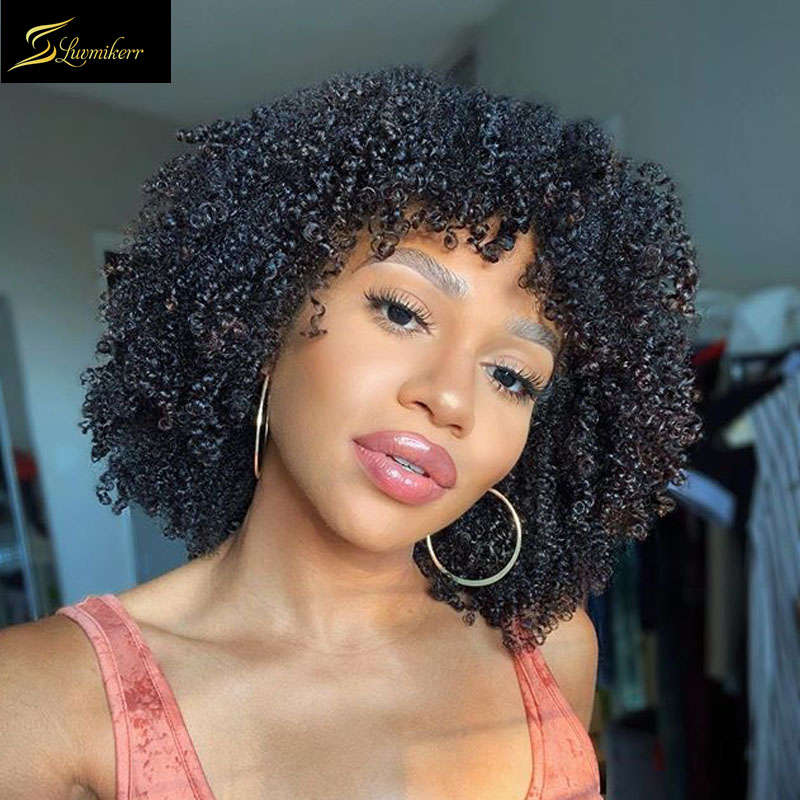 

Afro Kinky Curly Wig Human Hair Deep Curly Lace Font Full Machine Made Wigs For Black Women Glueless Short Bob Remy 150% Density, As pic