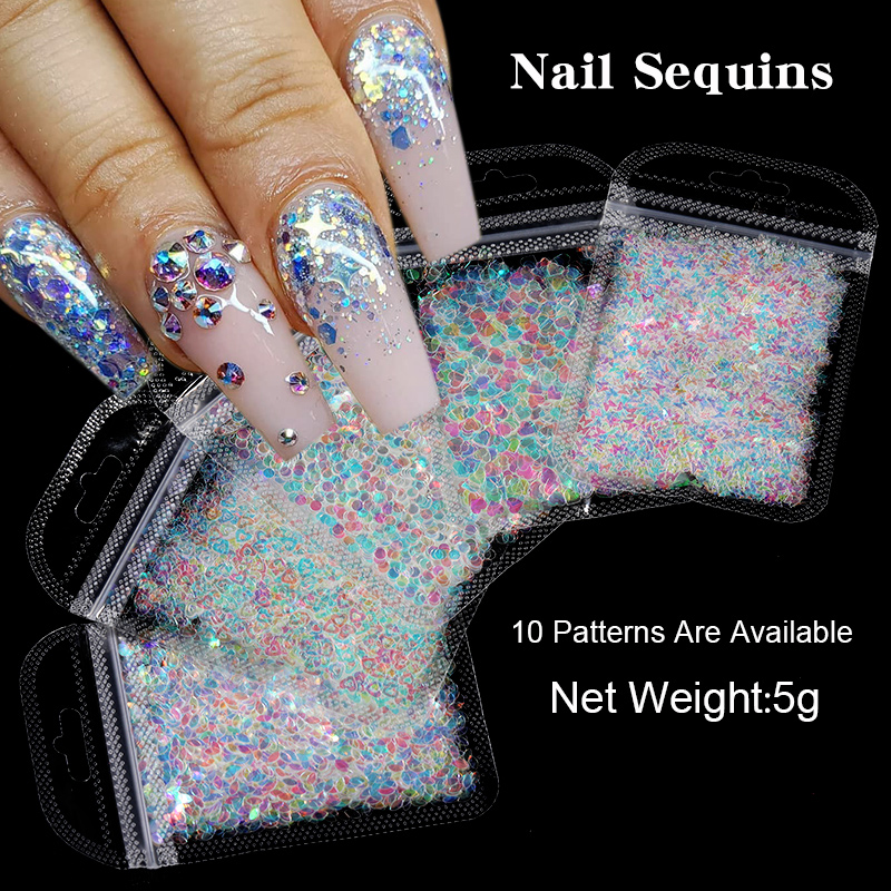 

1 Bag Nail Sequins Ten Patterns Colorful Butterfly Nail Glitters 3D Holographics Flakes Slices DIY Art Decoration