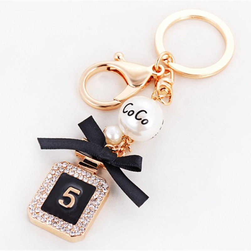 

Creative Perfume Bottle Keychain Women Bag Charm Crystal Rhinestone Key Chain Ring Fashion Key Holder Car Keyrings Trinket