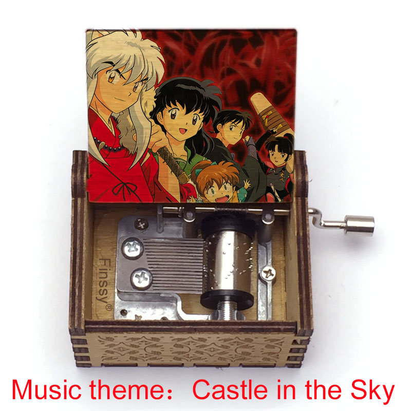 

anime InuYasha KAGOME Kikyo Wood Hand Crank Musical Box Castle In The Sky music theme Christmas Gifts hand crank music Box