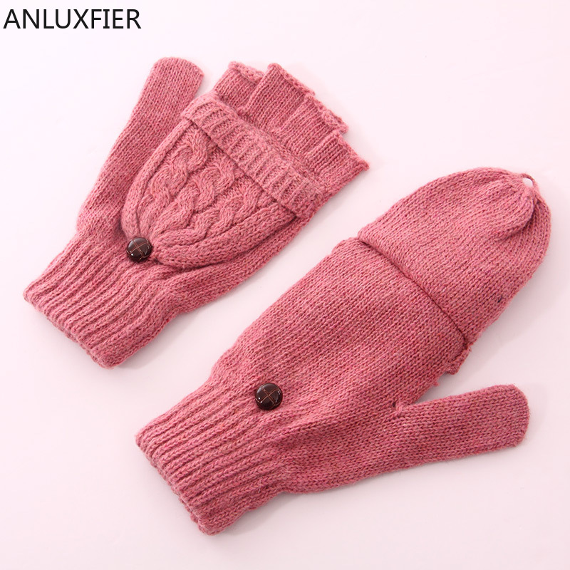 

H10034 Women Knitted Gloves Flip Half Finger Warm Mittens Student Girl Autumn Winter Outdoor Wool Plush Thermal Lovely Hand Muff