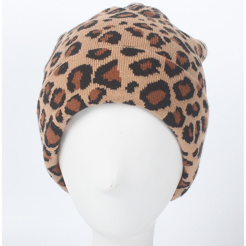 

Leopard Printed Ball Hats for Women Winter Warm Knitted Hat Fashion Lady Cap, Pink