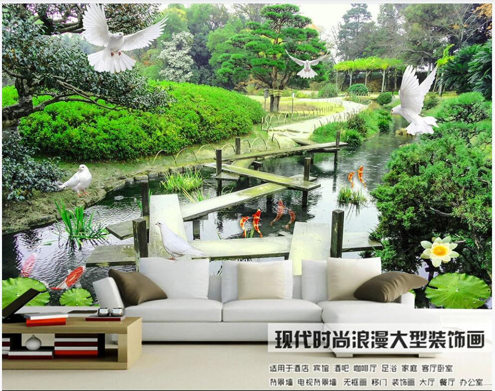 

3d wallpaper custom photo mural Small bridge flowing water courtyard lake natural scenery home decor living room wallpaper for walls 3 d, Non-woven wallpaper